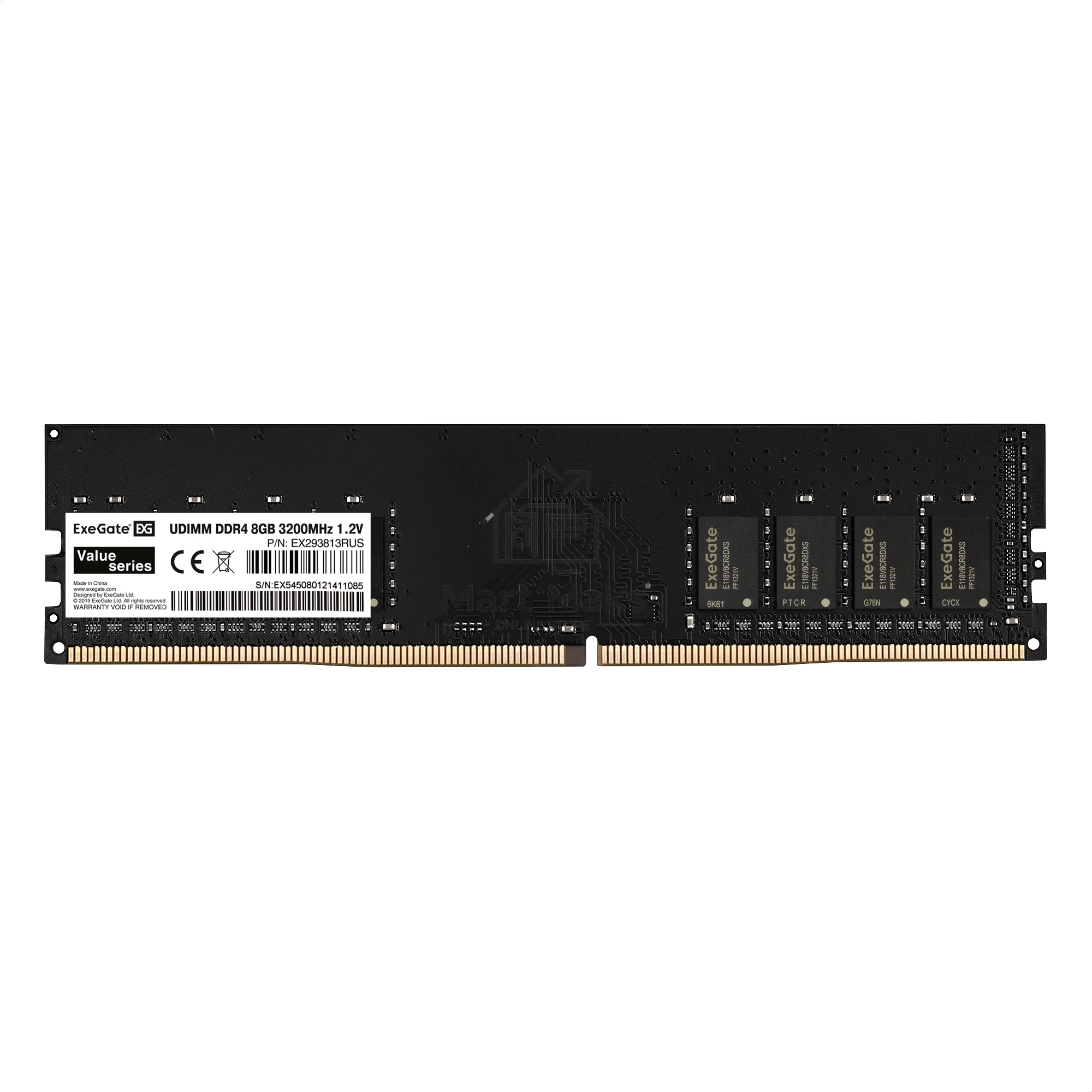 Оперативная память Exegate, DDR4, 8GB (1x8 GB), 3200 MHz, CL19, DIMM