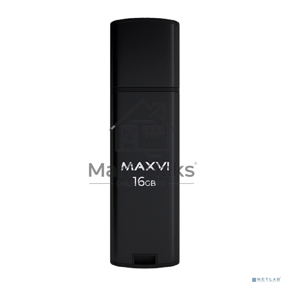 Флешка USB R/W Maxvi MP2 16Gb USB 2.0 black, монолит с колпачком, ABS пластик + металл
