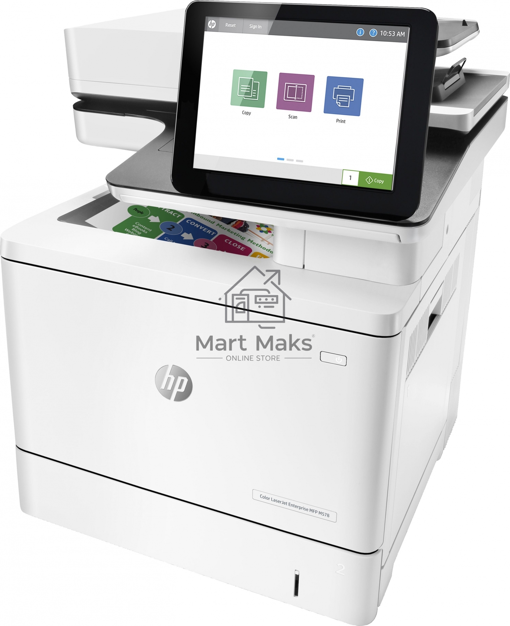 МФУ лазерное HP Color LaserJet Ent M578dn (7ZU85A), A4, цветной, печ. до 38 стр/мин., скан. до 43 стр/мин. (ч/б) 38 стр/мин. (цвет), 1200 x 1200 dpi (печать) 600x600dpi (скан.), USB, RJ-45, Air Print, Mopria