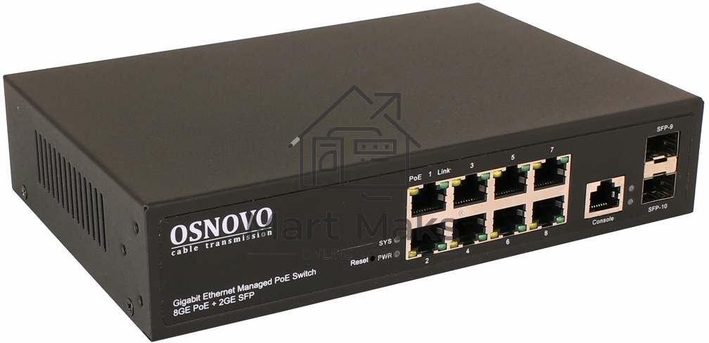 Коммутатор Osnovo SW-80802/L(150W) 8G 2SFP 8PoE+ 150W управляемый