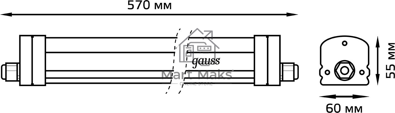 Светильник светодиодный Gauss IP65 570*60*55мм 18Вт 1230lm 6500К линейн. мат. с возм. соед. в линию 843424318 Gauss