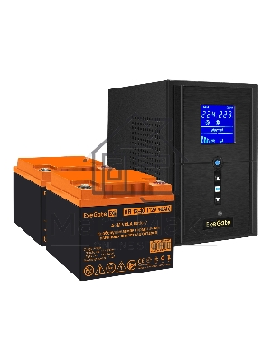 Комплект источника бесперебойного питания Exegate EX295987RUS + батарея 40Aч EX282979RUS 2шт (инвертор, синус, для котла) ExeGate SineTower SZ-1000.LCD.AVR.2SH.1C13.USB <1000VA/800W, чистый синусоида, LCD дисплей, AVR, 2*Schuko+1*C13, USB, линейно-интерак