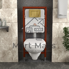 Комплект BAU 6 в 1: инсталляция BAU PRO для подвесного унитаза, унитаз подвесной безободковый Bau Novo, быстросъемное сиденье микролифт, клавиша BAU Light, нерж. сталь золото
