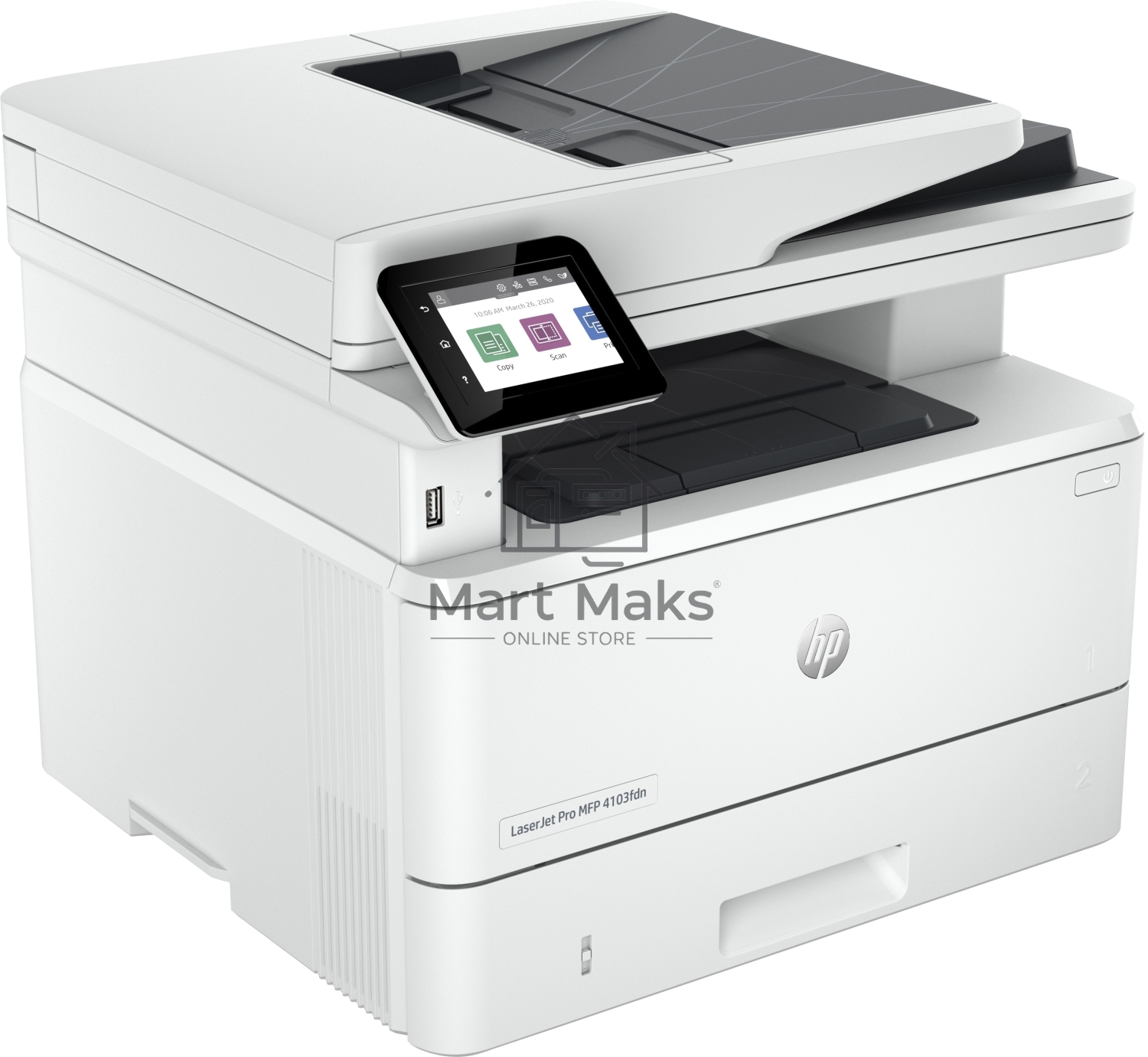 МФУ лазерный HP LaserJet Pro 4103fdn (2Z628A), A4, ч/б, печ. до 40 стр/мин., скан. до 29 стр/мин. (ч/б) 20 стр/мин. (цвет), 1200 x 1200 dpi, USB, RJ-45, Air Print, Mopria