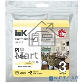 Лента светодиодная LED LSR-2835WW60-4.8-IP20-12В (уп.3м) IEK LSR1-1-060-20-3-03