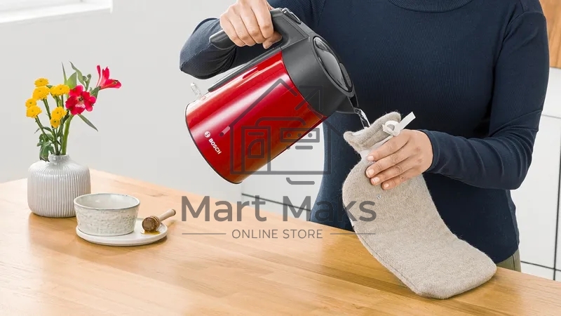Чайник Bosch TWK7L464, 1.7л, 2400 Вт., нерж.сталь, покрытая эмалью, красный,шкала уровня воды