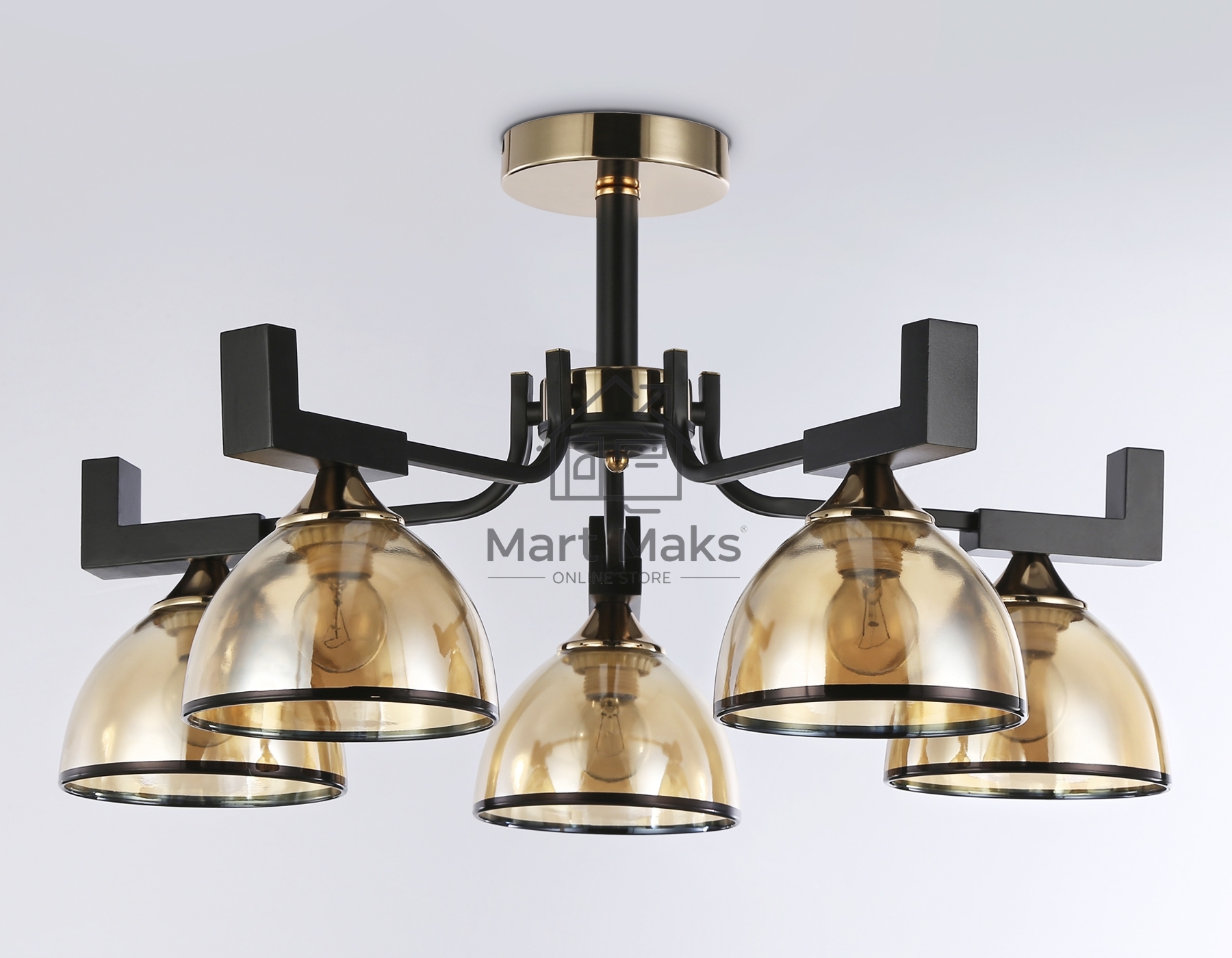 Светильник Ambrella light TR9099/5 BK/GD/TI черный/золото/янтарь E27*5 max 40W D600*316
