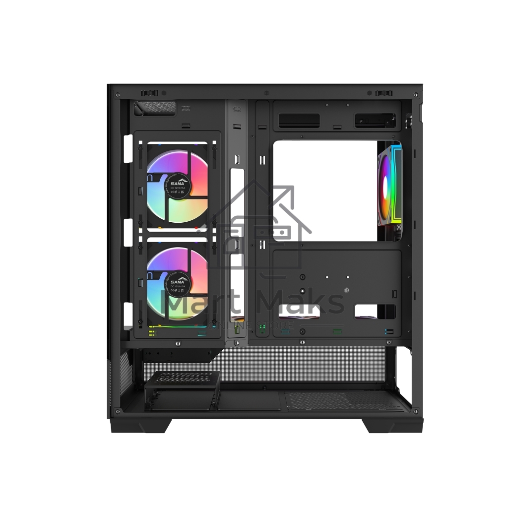 Корпус ПК без блока питания Case SAMA V43 Black, Midi-Tower, TG, 6x120mm ARGB, 2xUSB 3.0 + 1xUSB 3.2 Type-C, ATX, mATX, mITX Black