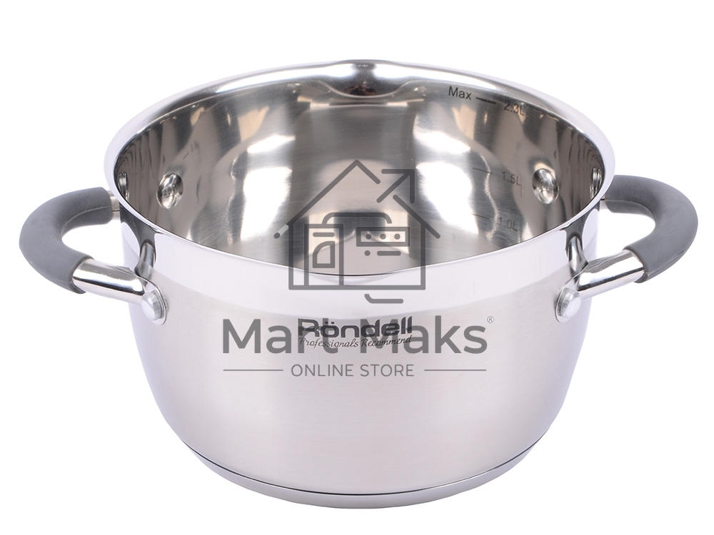Кастрюля Rondell RDS-023 с\кр 18 см, (2,3л) Flamme (нерж.сталь 18/10,ручки из нерж.стали со вставкой силикон)