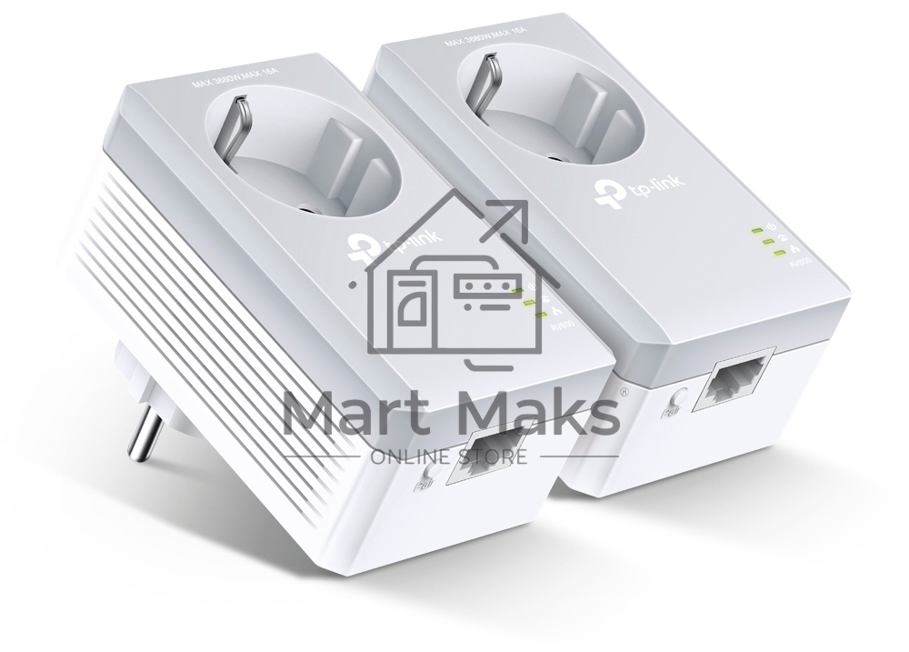 Сетевой адаптер TP-Link TL-PA4010PKIT AV600 Powerline Adapter with AC Pass Through Starter Kit, Ultra Compact Size, 500Mbps Powerline Datarate, 10/100Mbps Fast Ethernet, HomePlug AV, Green Powerline, Plug and Play