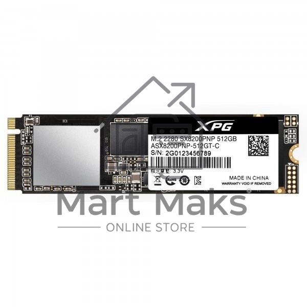 Накопитель SSD XPG SX8200 Pro, 512 ГБ, PCIe 3.0 x4, M.2 2280, NVMe, R/W 3350/2350, с радиатором