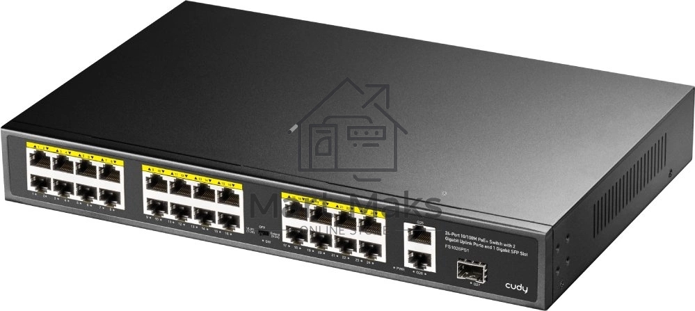 Коммутатор Cudy FS1026PS1, (L2) 24x100Мбит/с 2x1Гбит/с, 1SFP, 24PoE, 24PoE+ 300W, неуправляемый