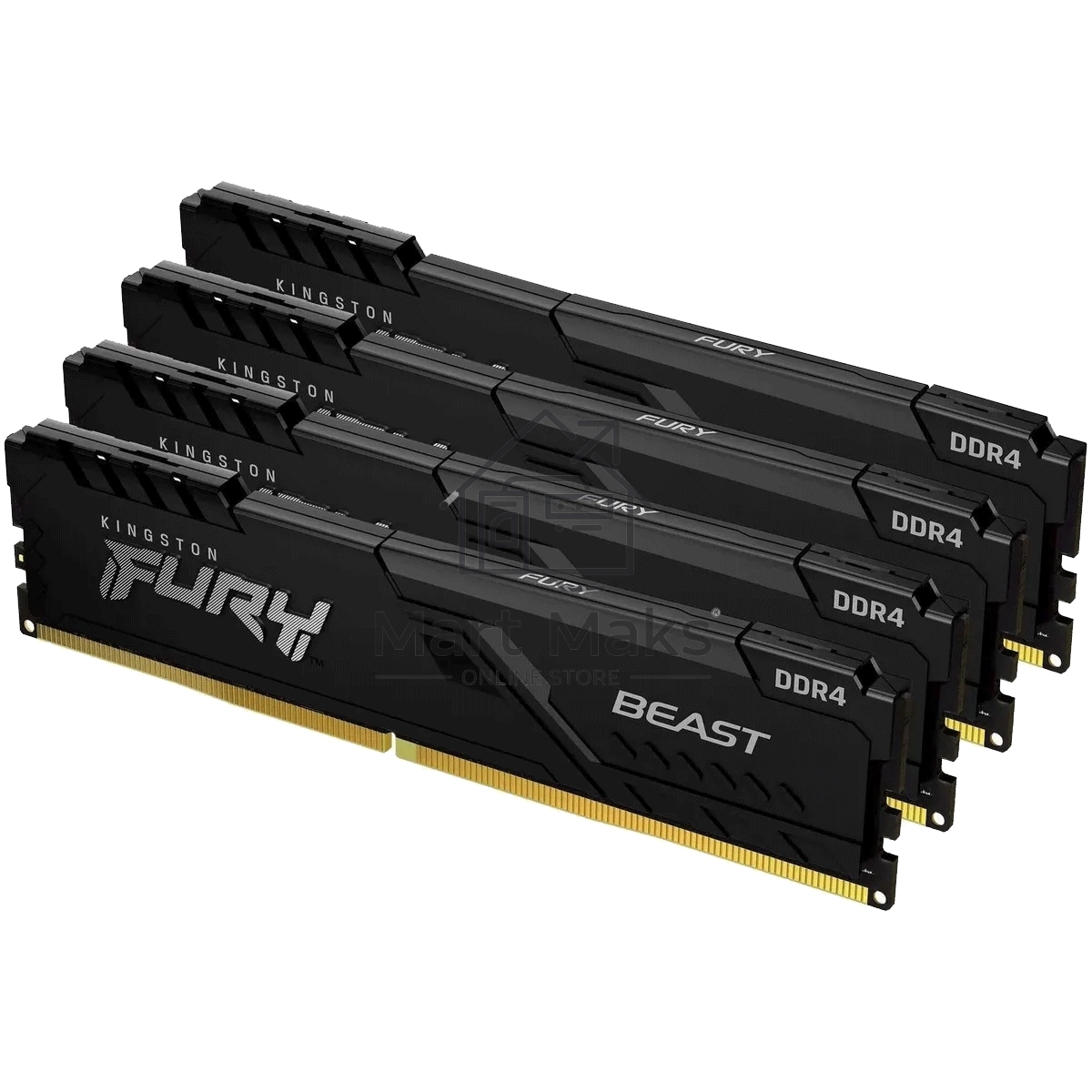 Оперативная память Kingston Fury Beast, DDR4, 128GB (4x32 GB), 3600 MHz, CL18, DIMM, с радиатором, черный