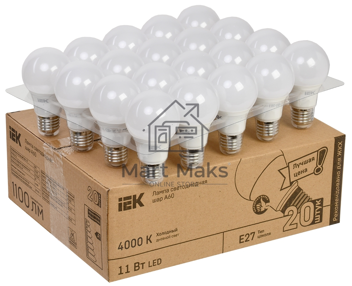Лампа cветодиодная IEK LED A60 шар 11Вт 230В 4000К E27