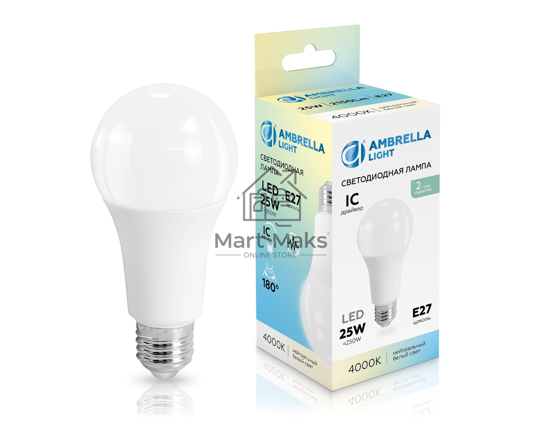 Лампа светодиодная 652504 LED A65 25W IC E27 4000K 175-265V