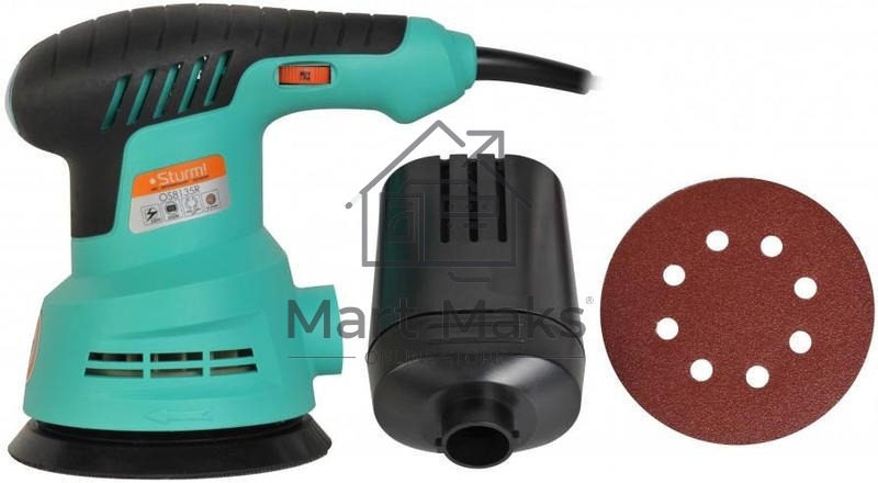 Эксцентриковая шлифовальная машина Sturm OS8135R Эксцентриковая шлифмашина Sturm, 350Вт, d 125мм, рег обор. 5000-12000об/мин, ПЫЛЕСБОР OS8135R
