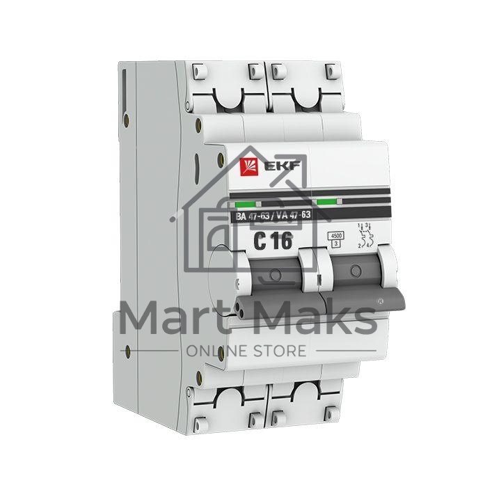 Автоматический выключатель EKF mcb4763-2-16C-pro 2P 16А (C) 4,5kA ВА 47-63 EKF PROxima