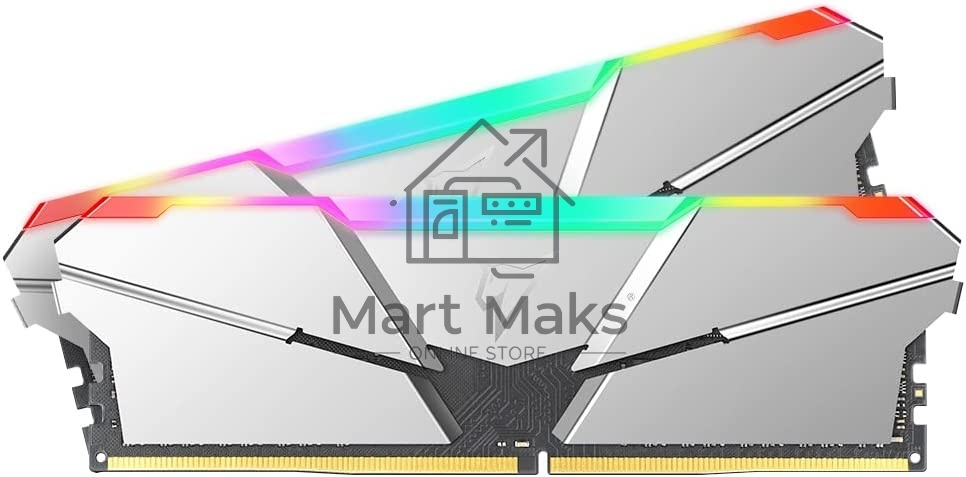Оперативная память NETAC Shadow, DDR4, 16Gb (2x8Gb), 3200MHz, CL14, DIMM, с радиаторами, RGb, серебристый
