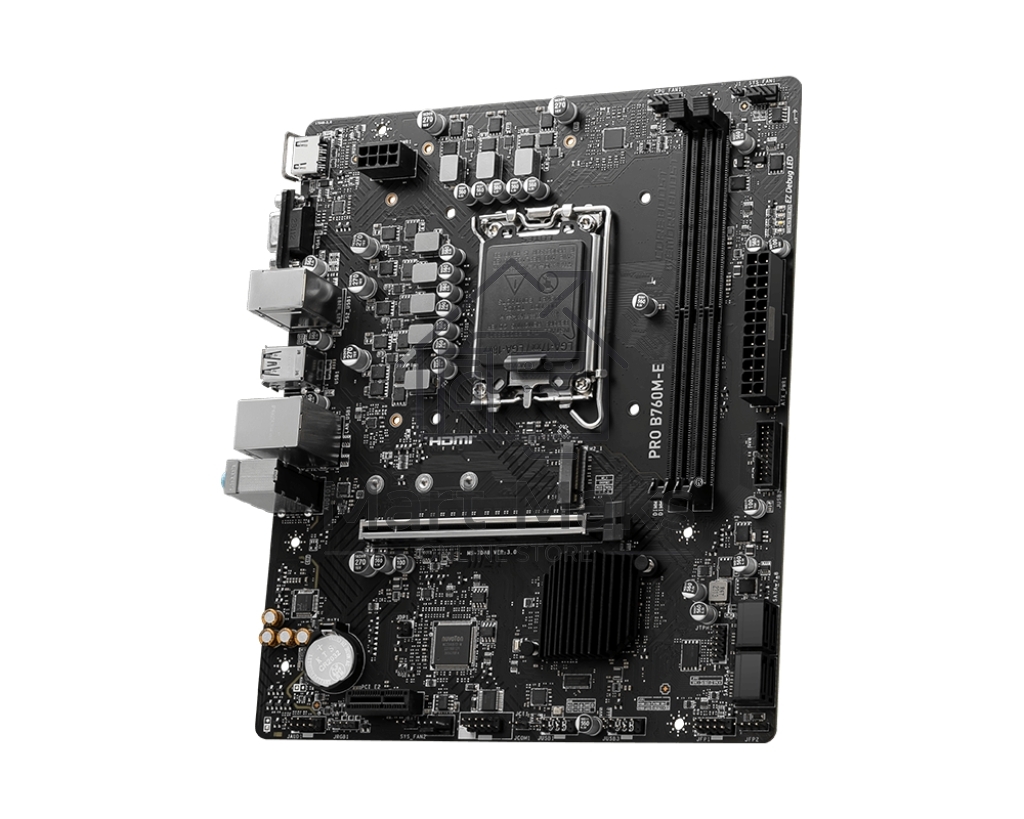 Материнская плата MSI PRO B760M-E, LGA 1700, Intel B760, 2xDDR5, 4xSATA, 1xM.2, 1xPCIe 4.0 x16, 1xPCIe 4.0 x1, 1xHDMI, 1xVGA, 1x1Gb LAN, 2xUSB-A 3.2 Gen 1, 4xUSB-A 2.0, 3x3.5 мм, 7.1, mATX