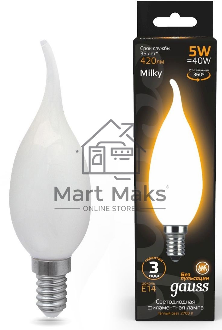 Лампа светодиодная Filament Свеча на ветру E14 5Вт 2700К OPAL GAUSS 104201105