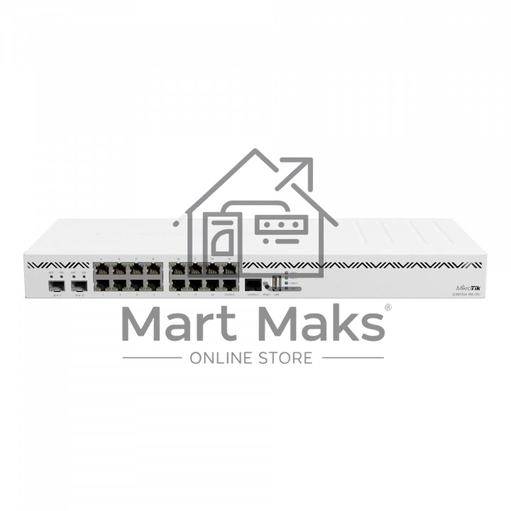Маршрутизатор CCR2004-16G-2S+ Cloud Core Router 2004-16G-2S+ with Annapurna Labs Alpine v2 CPU with 4x ARMv8-A Cortex-A57 cores running at 1.7GHz, 4GB of DDR4 RAM, 128MB NAND storage, 16 x Gbit LAN, 2x SFP+ ports, 1U rackmount case, Dual PSU, RouterOS L6