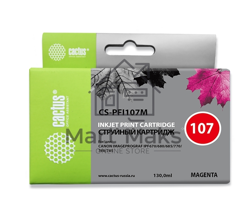 Картридж струйный Cactus CS-PFI107M пурпурный (130мл) для Canon IP iPF670/iPF680/iPF685/iPF770/iPF780/iPF785/