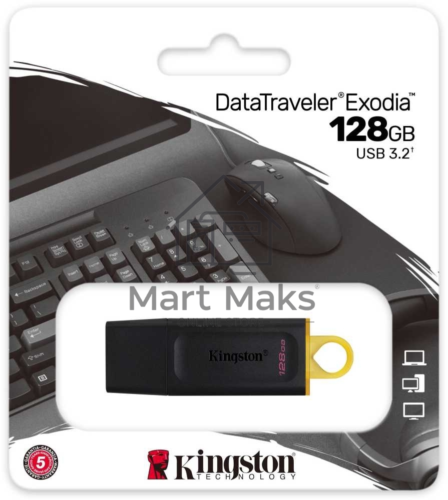 Флешка USB R/W R/W Kingston 128GB USB3.2 Gen1 DataTraveler Exodia (Black + Yellow)
