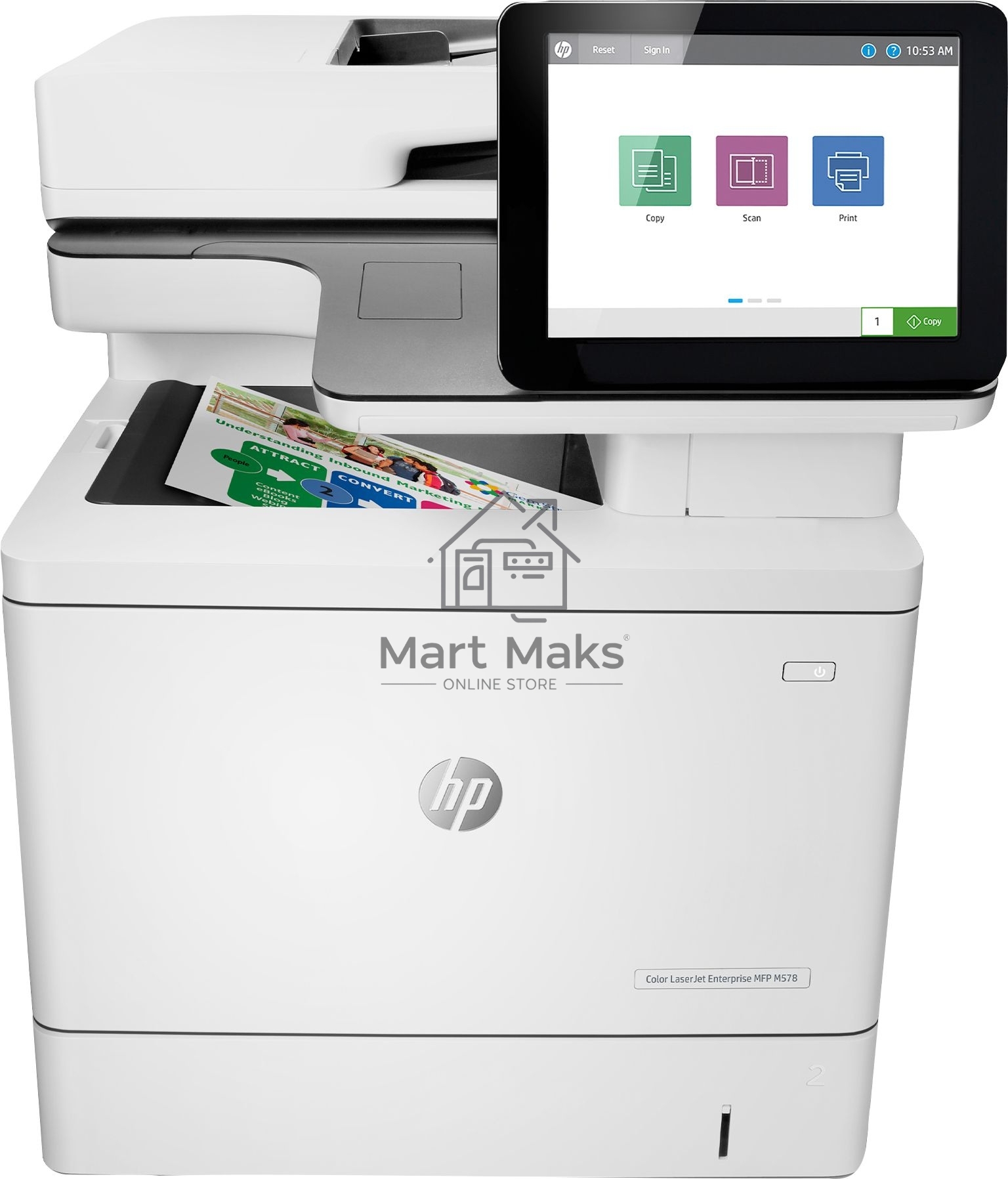 МФУ лазерное HP Color LaserJet Ent M578dn (7ZU85A), A4, цветной, печ. до 38 стр/мин., скан. до 43 стр/мин. (ч/б) 38 стр/мин. (цвет), 1200 x 1200 dpi (печать) 600x600dpi (скан.), USB, RJ-45, Air Print, Mopria