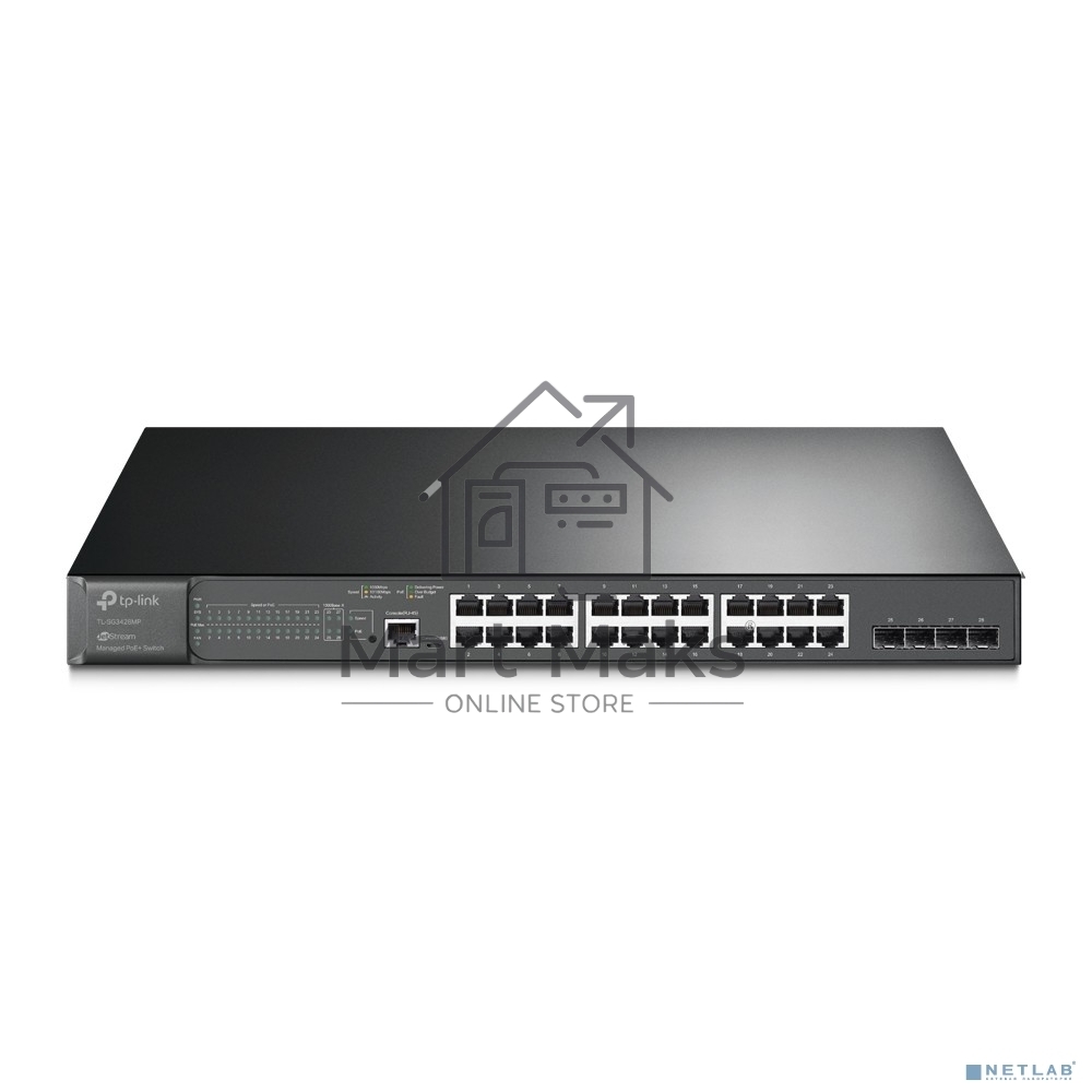 Коммутатор JetStream 28-port Gigabit L2+ Managed Switch with 24-port PoE+, PoE budget up to 384W, support SDN