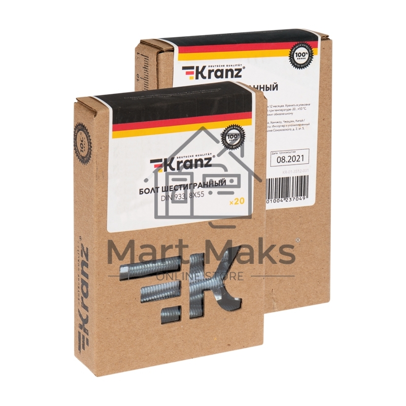 Болт шестигранный KRANZ DIN 933, 8х55, упаковка поставщика ( 24 кг. / 900 шт.)