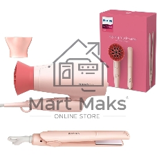 Набор для укладки волос Фен Philips BHP398/00 розовый, 1600 Вт, компактный + выпрямитель