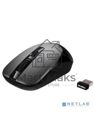 Мышь беспроводная SVEN RX-380W серый металлик, 1600 dpi, радиоканал, USB, кнопки - 4