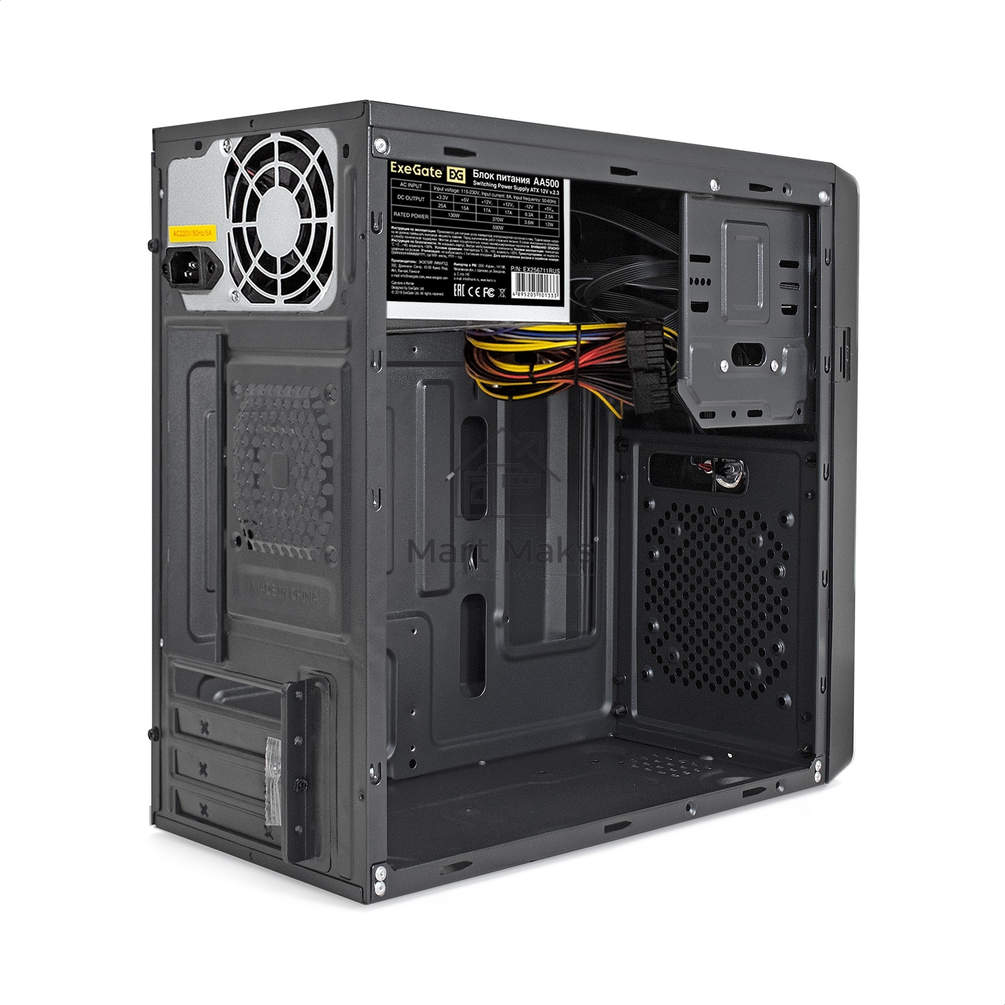 Компьютерный корпус Minitower ExeGate EX286441RUS BA-309U2-500W-8 (mATX, БП AA500 с вент. 8см, 1*USB+2*USB3.0, HD аудио, черный)