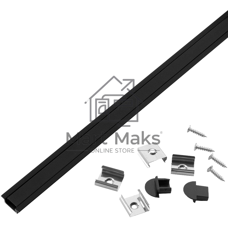 Профиль GAL-GLS-2000-7-22-B-B черный (2м профиль+ черн. рассеиватель+2 заглушки+4 скобы с шурупами)