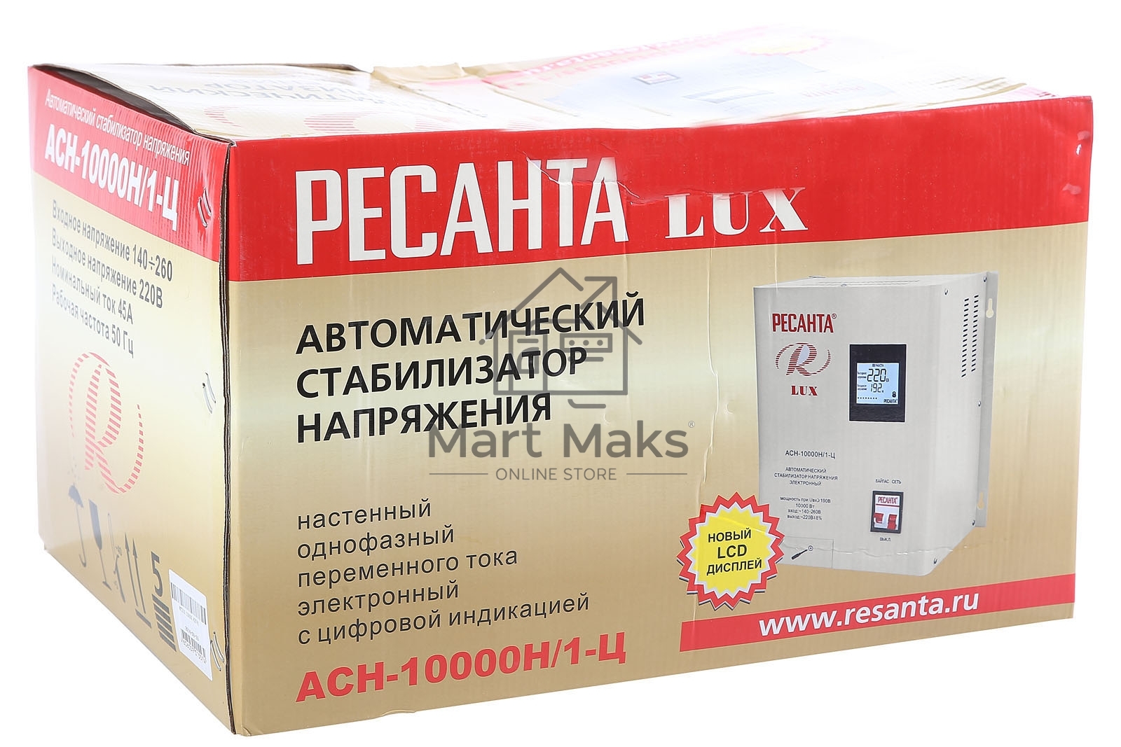 Стабилизатор напряжения Ресанта АСН-10000Н/1-Ц электронный однофазный серый