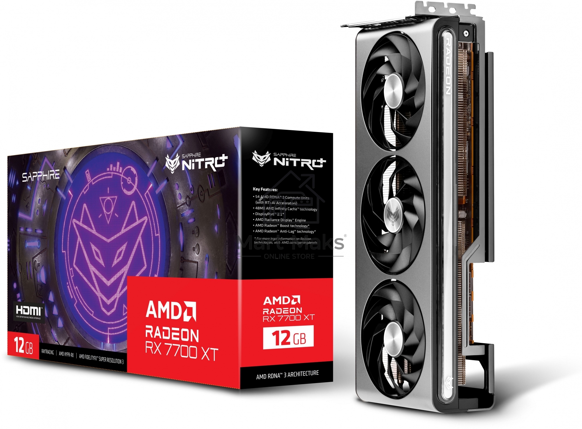 Видеокарта Sapphire PCI-E 4.0 11335-02-20G NITRO+ RX 7700 XT GAMING OC AMD Radeon RX 7700XT 12288Mb 192 GDDR6 2276/18000 HDMIx2 DPx2 HDCP Ret