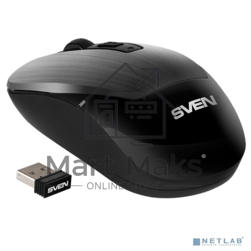Мышь беспроводная SVEN RX-380W серый металлик, 1600 dpi, радиоканал, USB, кнопки - 4