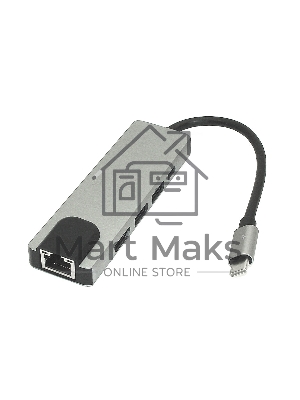 Адаптер Type C на HDMI, USB 3.0*2 + RJ45 + Type C, серебро