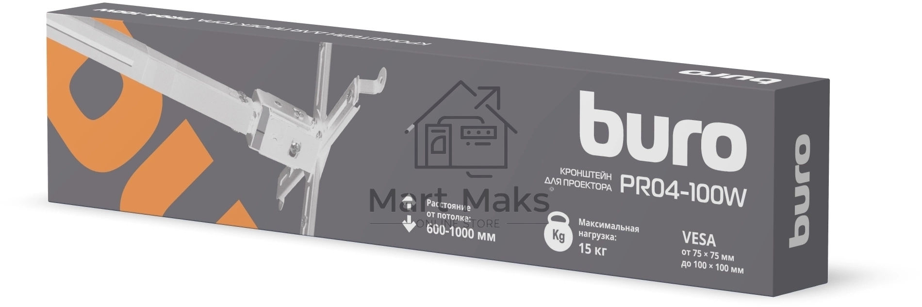 Кронштейн для проектора Buro PR04-100W белый макс.20кг потолочный поворот и наклон