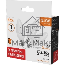 Лампа светодиодная Gauss Basic 1033116T 5.5Вт цок.:E14 свеча 240B 3000K св.свеч.белый.теп. (упак.:3шт)