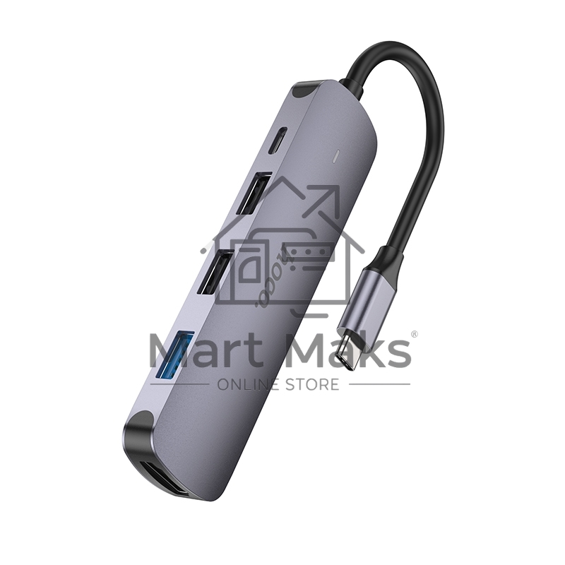 Разветвитель USB-C Hoco HB27 4порт. серый