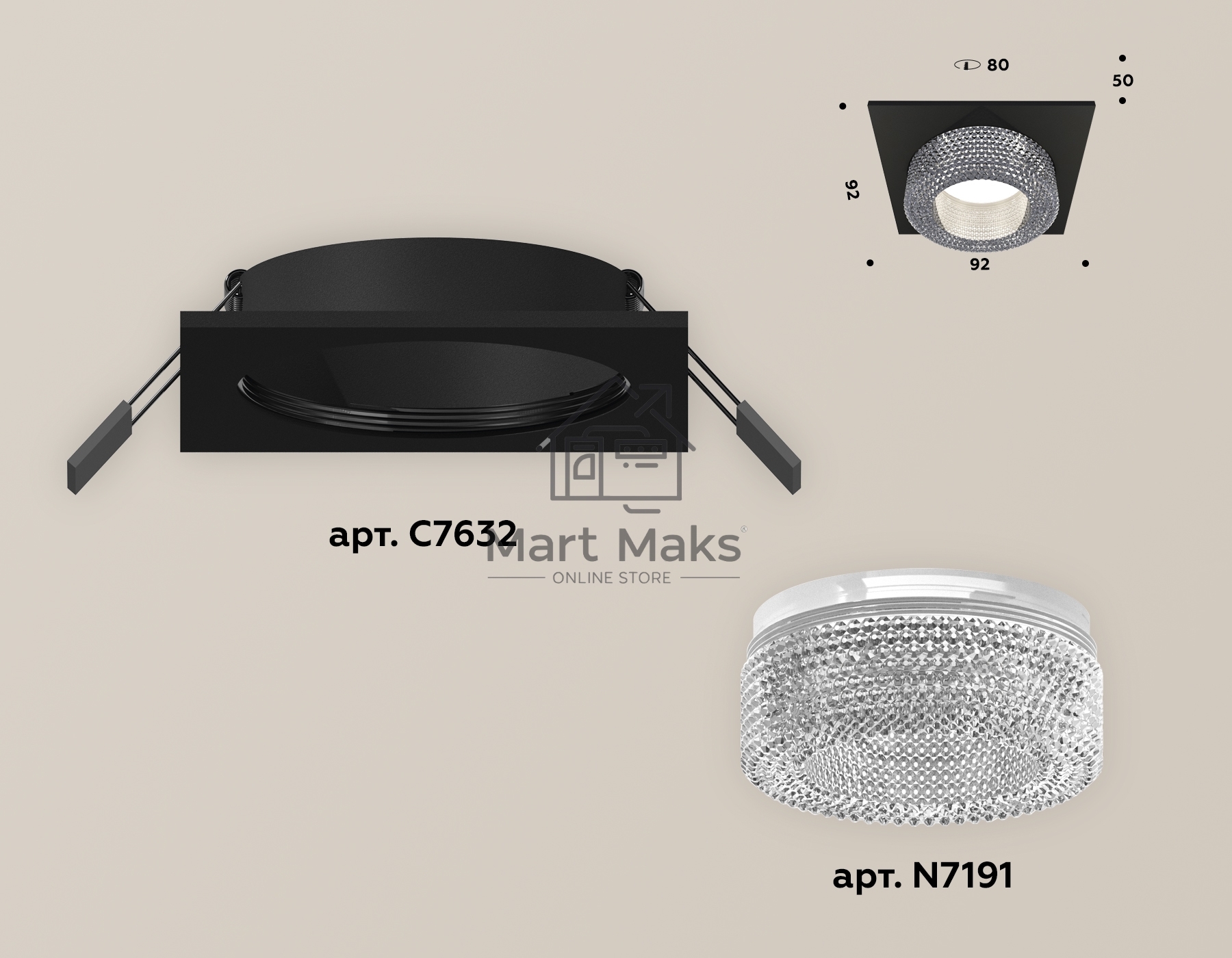 Комплект встраиваемого светильника Ambrella light XC7632020 SBK/CL черный песок/прозрачный MR16 GU5.3 (C7632, N7191)