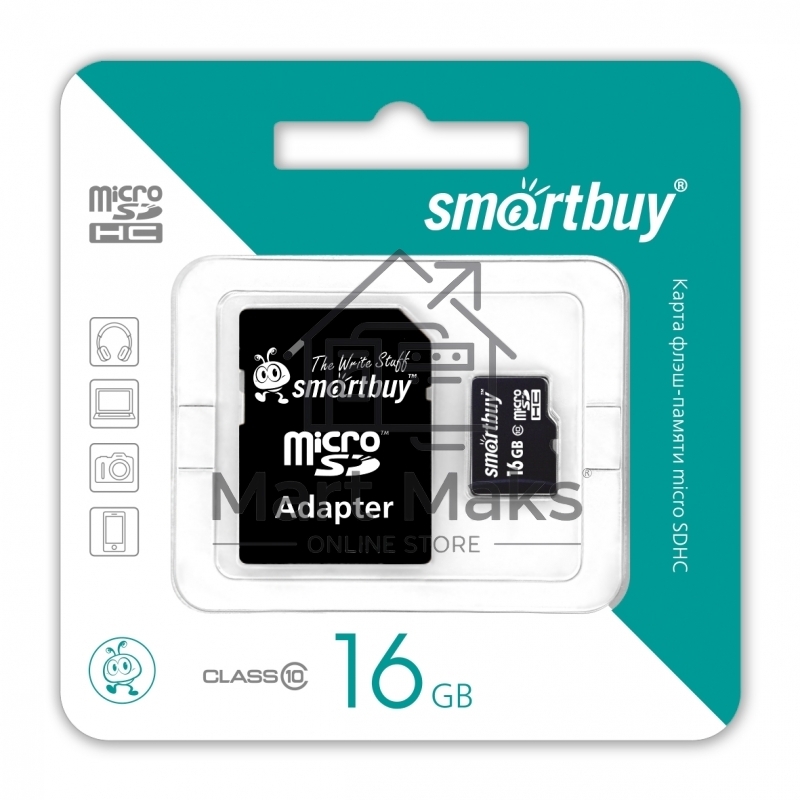 Флеш карта Smartbuy microSD 16GB microSDHC Class 10 (SD адаптер)