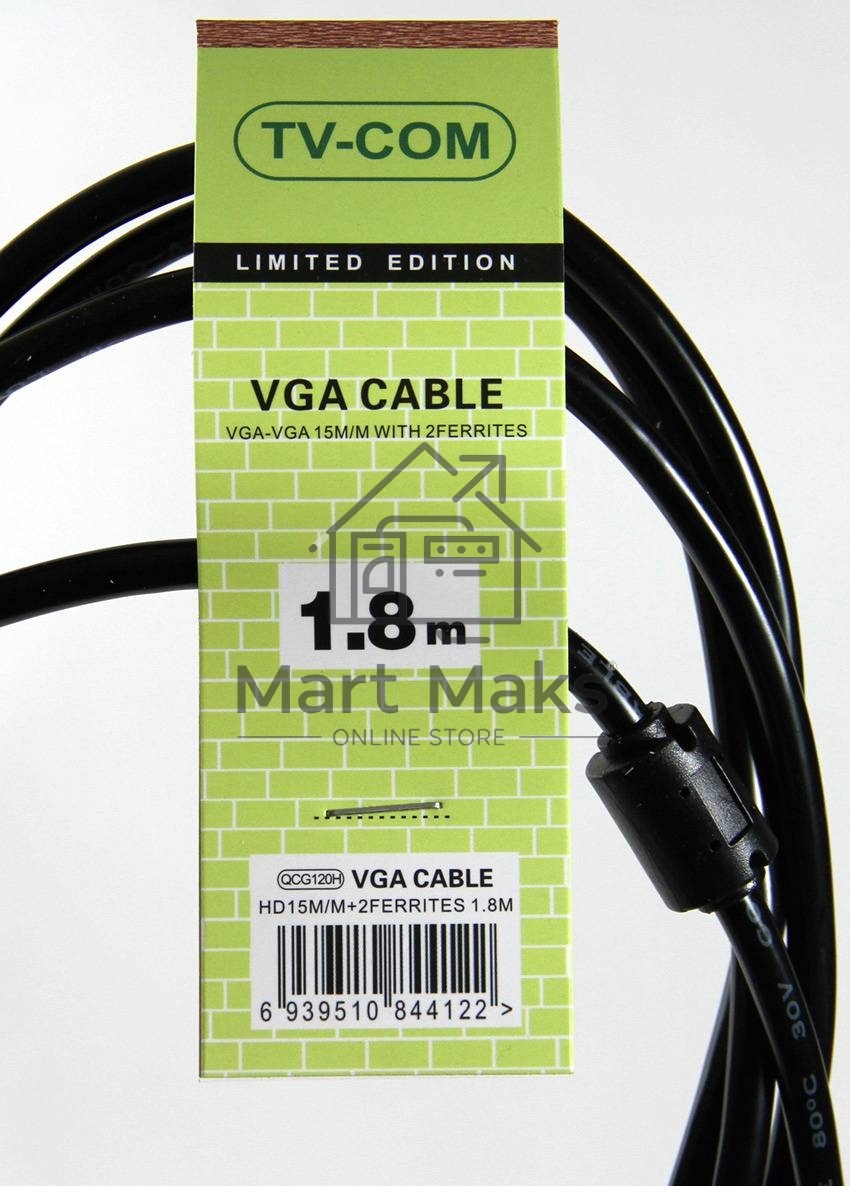 Кабель соединительный SVGA (15M/M) 1,8m 2 фильтра TV-COM <QCG120H-1.8M>