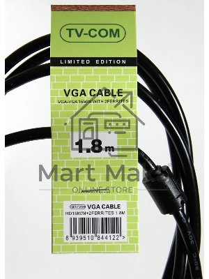 Кабель соединительный SVGA (15M/M) 1,8m 2 фильтра TV-COM <QCG120H-1.8M>