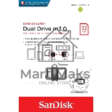 Флешка USB SanDisk DD3 Ultra (SDDD3-032G-G46), 32Gb, USB 3.0/microUSB, R/W 130/30, черный