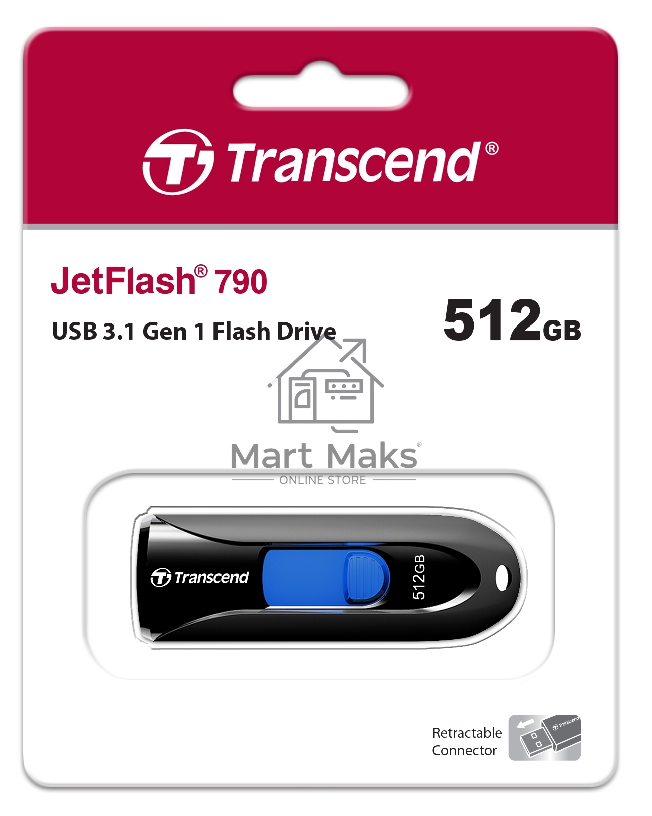 Флешка USB R/W R/W Transcend 512Gb Jetflash 790 TS512GJF790K USB3.0 черный