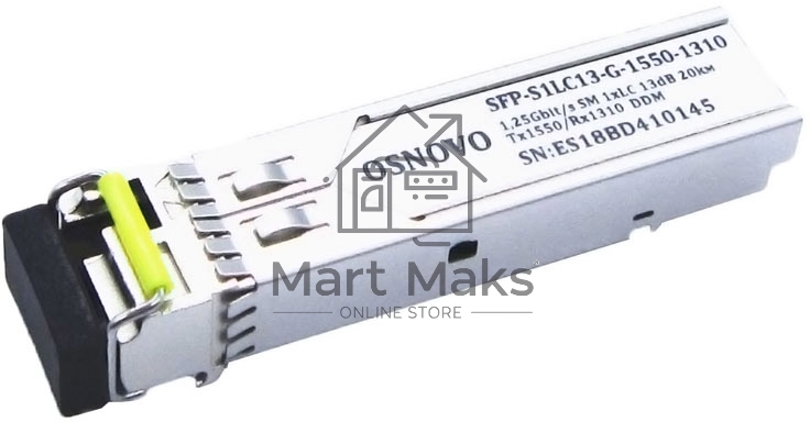 Оптический SFP Модуль OSNOVO GE, одно волокно SM, до 1,25 Гбит/c, LC, до 20км, Tx:1550/Rx:1310, DDM