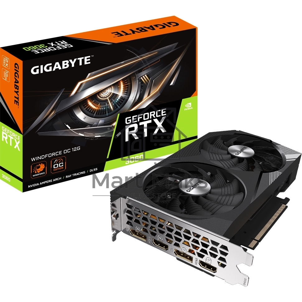 Видеокарта Gigabyte GV-N3060WF2OC-12GD (V2.0) PCIE16 12288Mb 192 GDDR6 1792/15000 HDMIx2 DPx2 HDCP Ret