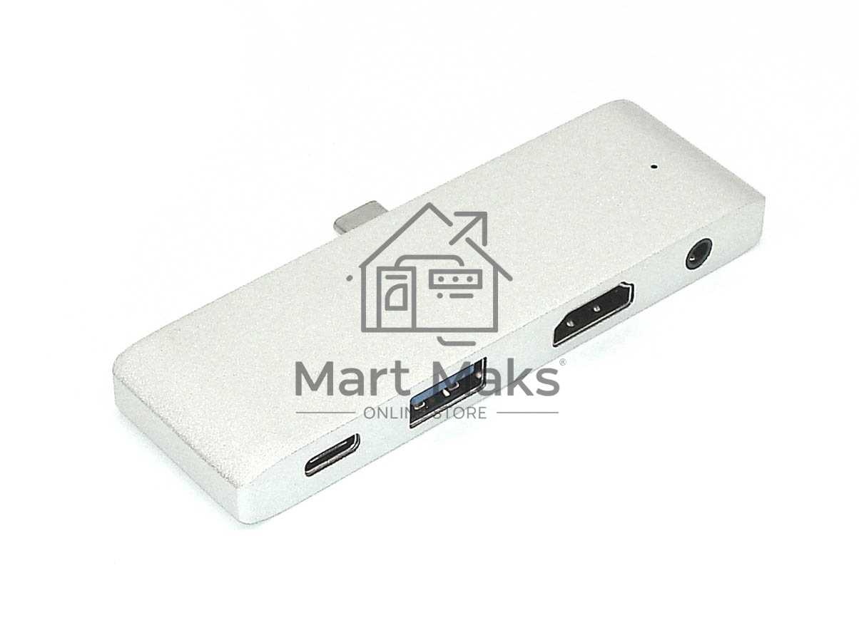 Адаптер Type C на HDMI, USB 3.0 + Audio 3,5 + Type C, серебро